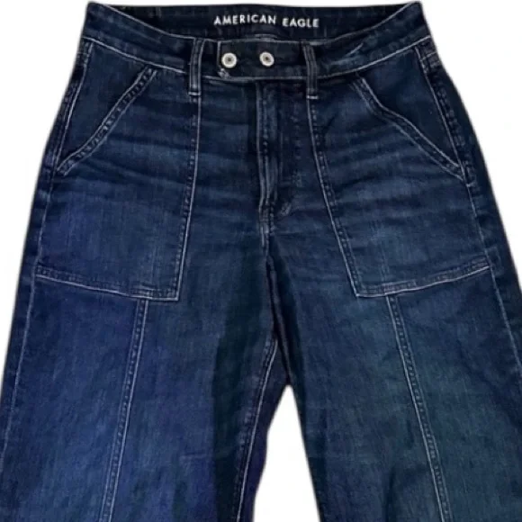 American Eagle Outfitters size 6 blue wash Super high -Rise Baggy wide leg - Picture 2 of 12